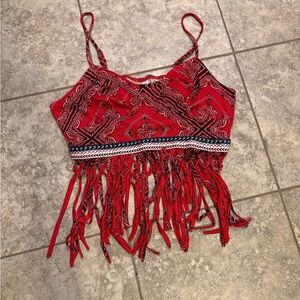 Xhilaration Red Fringe Crop Top